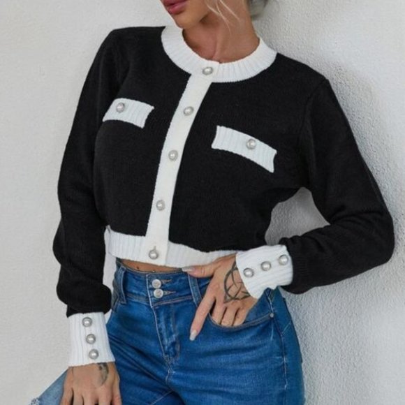 Classic Black Button Detailed Cardigan - Picture 2 of 9